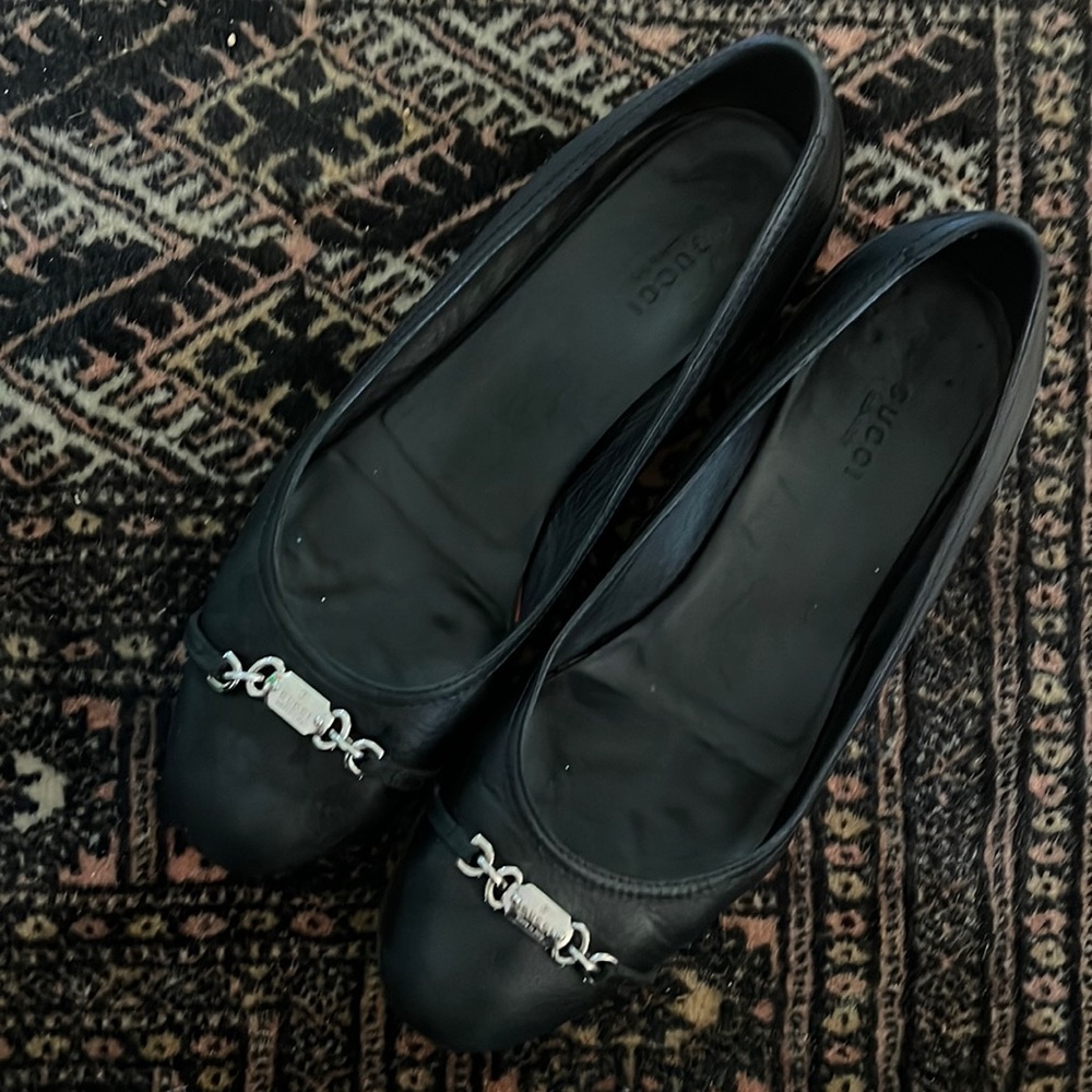 Gucci Black Leather Ballet Flats 39.5